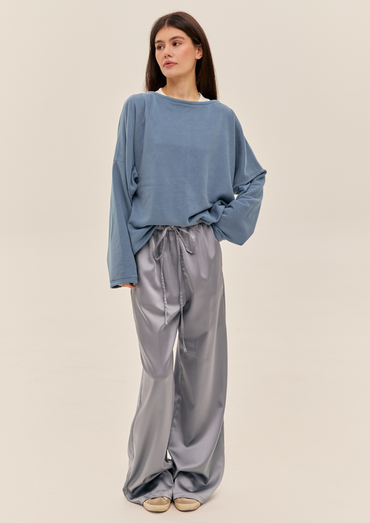 Сатинові брюки в синьо-сірому кольорі
